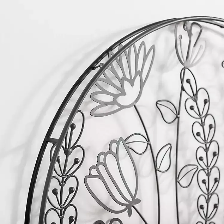 Kirklands Home Wall Plaques|Round Metal Floral Cutout Wall Plaque Black