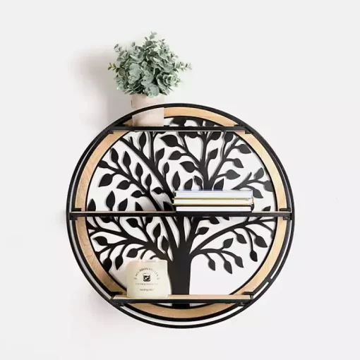Kirklands Home Shelves|Round Metal Tree 3-Tier Wall Shelf