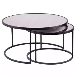 Kirklands Home Coffee Tables|Round Mirrored Nesting Tables, Set of 2 Black