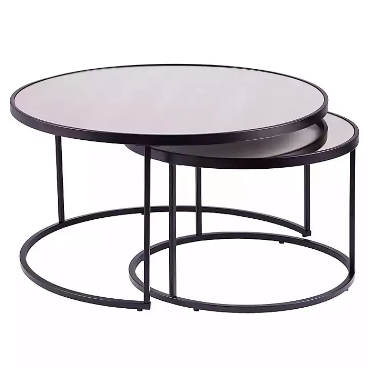 Kirklands Home Coffee Tables|Round Mirrored Nesting Tables, Set of 2 Black
