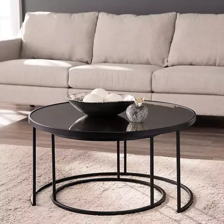 Kirklands Home Coffee Tables|Round Mirrored Nesting Tables, Set of 2 Black