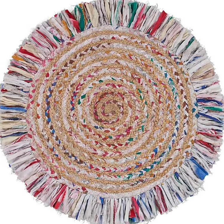 Kirklands Home Area Rugs|Round Multicolor Braided Jute Area Rug, 3x3