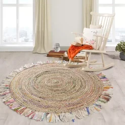 Kirklands Home Area Rugs|Round Multicolor Braided Jute Area Rug, 3x3