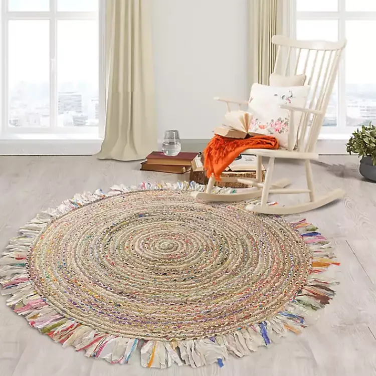 Kirklands Home Area Rugs|Round Multicolor Braided Jute Area Rug, 3x3
