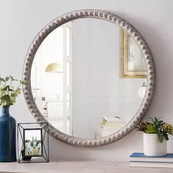 Kirklands Home Decorative Mirrors|Round Natural Beaded Wall Mirror