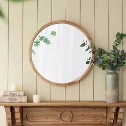 Kirklands Home Decorative Mirrors|Round Natural Light Wood Wall Mirror