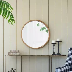 Kirklands Home Decorative Mirrors|Round Natural Light Wood Wall Mirror