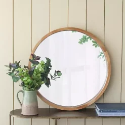 Kirklands Home Decorative Mirrors|Round Natural Light Wood Wall Mirror