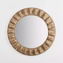 Kirklands Home Decorative Mirrors|Round Natural Textured Wood Wall Mirror