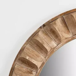 Kirklands Home Decorative Mirrors|Round Natural Textured Wood Wall Mirror