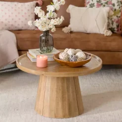 Kirklands Home Coffee Tables|Round Natural Wood Hughes Coffee Table Tan