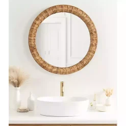 Kirklands Home Decorative Mirrors|Round Natural Woven Water Hyacinth Wall Mirror