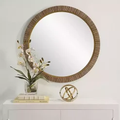 Kirklands Home Decorative Mirrors|Round Rattan Wall Mirror