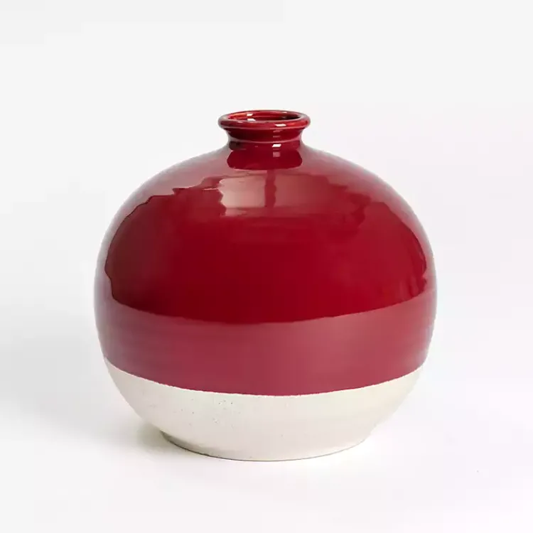 Hot Round Satin Cranberry Stoneware Vase, 11 in. Vases