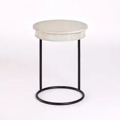 Kirklands Home Accent & End Tables|Round Savannah Wood and Metal C-Table White