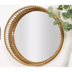 Kirklands Home Decorative Mirrors|Round Seagrass and Bamboo Wall Mirror