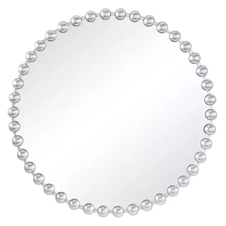 Kirklands Home Decorative Mirrors|Round Silver Beaded Wall Mirror