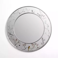 Kirklands Home Decorative Mirrors|Round Silver Birds and Branches Wall Mirror