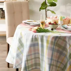 Kirklands Home Table Linens|Round Sweet Spring Plaid Tablecloth, 70 in. Multi