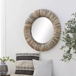 Kirklands Home Decorative Mirrors|Round Teak Wood Coiled Tampar Frame Mirror