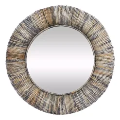Kirklands Home Decorative Mirrors|Round Teak Wood Coiled Tampar Frame Mirror