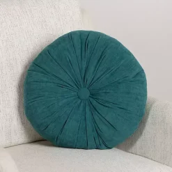Round Teal Velvet Tufted Pillow Pillows