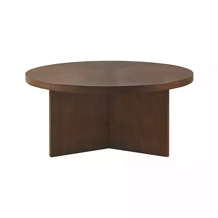Kirklands Home Coffee Tables|Round Walnut Wood Starburst Coffee Table Brown