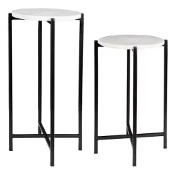 Kirklands Home Accent & End Tables|Round White Marble Accent Tables, Set of 2 Black