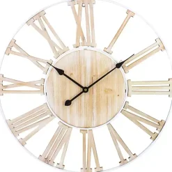 Kirklands Home Clocks|Round White Metal and Wood Wall Clock