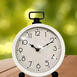 Round White Metal Tabletop Clock Decorative Accents