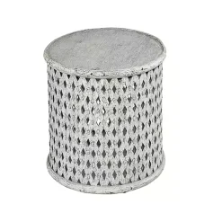 Kirklands Home Accent & End Tables|Round White Wood Lattice Accent Table