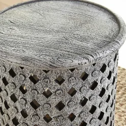 Kirklands Home Accent & End Tables|Round White Wood Lattice Accent Table