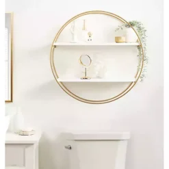 Kirklands Home Shelves|Round White Wood Sequoia Wall Shelf