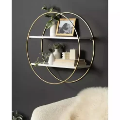 Kirklands Home Shelves|Round White Wood Sequoia Wall Shelf
