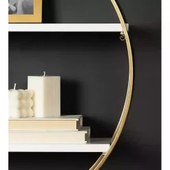 Kirklands Home Shelves|Round White Wood Sequoia Wall Shelf