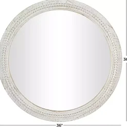 Kirklands Home Decorative Mirrors|Round Whitewash Beaded Wall Mirror