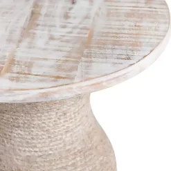 Kirklands Home Accent & End Tables|Round washed Wood and Rope Accent Table White