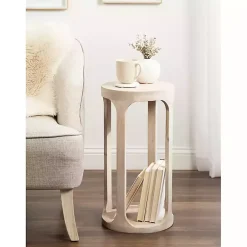 Kirklands Home Accent & End Tables|Round washed Wood Dani Accent Table White