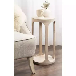 Kirklands Home Accent & End Tables|Round washed Wood Dani Accent Table White