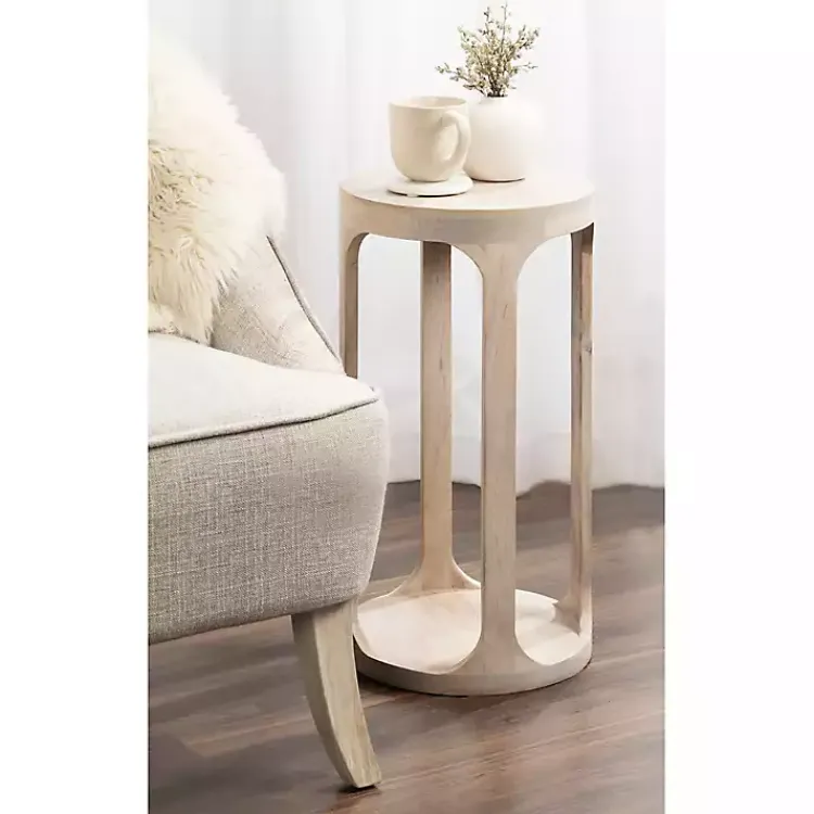 Kirklands Home Accent & End Tables|Round washed Wood Dani Accent Table White