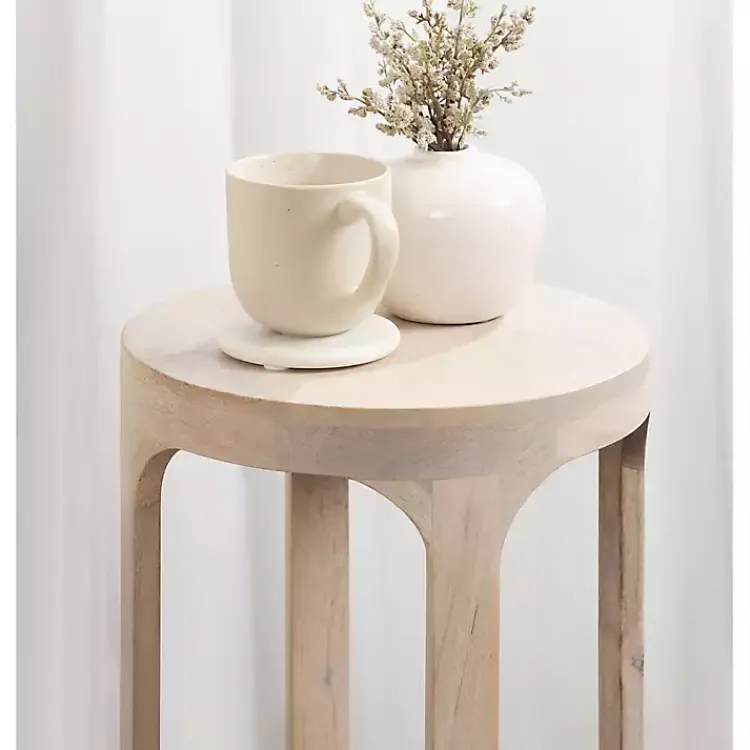 Kirklands Home Accent & End Tables|Round washed Wood Dani Accent Table White