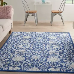 Kirklands Home Area Rugs|Royal Blue Floral Motif Area Rug, 5x7