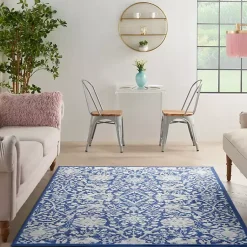 Kirklands Home Area Rugs|Royal Blue Floral Motif Area Rug, 5x7