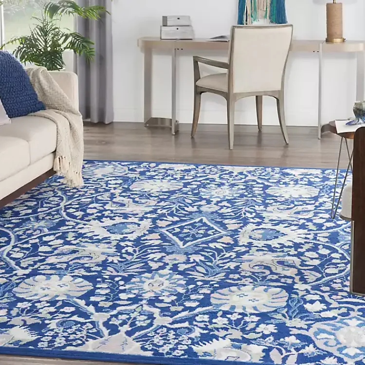Kirklands Home Area Rugs|Royal Blue Floral Motif Area Rug, 7x10