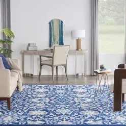 Kirklands Home Area Rugs|Royal Blue Floral Motif Area Rug, 8x10