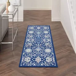 Kirklands Home Area Rugs|Royal Floral Motif Runner Blue