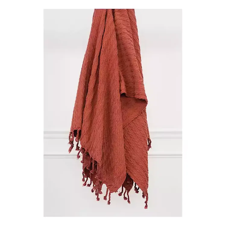 Sale Rust Cable Knit Tassel Throw Blankets & Throws