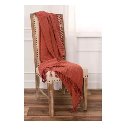 Sale Rust Cable Knit Tassel Throw Blankets & Throws