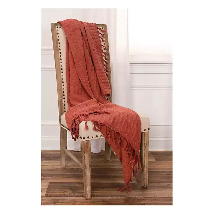 Sale Rust Cable Knit Tassel Throw Blankets & Throws