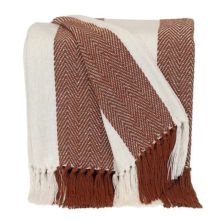 Outlet Rust Chalet Striped Fringe Throw Blankets & Throws